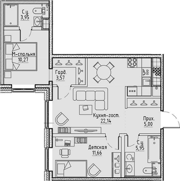 2-комнатная квартира 62.54 м², 10/10 эт., ЖК «LEGENDA Сампсониевский 32»